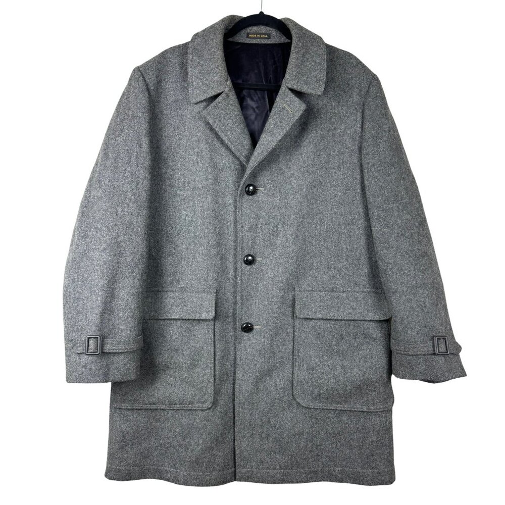 Vintage Car Coat Wool Blend Men’s 44R Gray Overcoat Winter